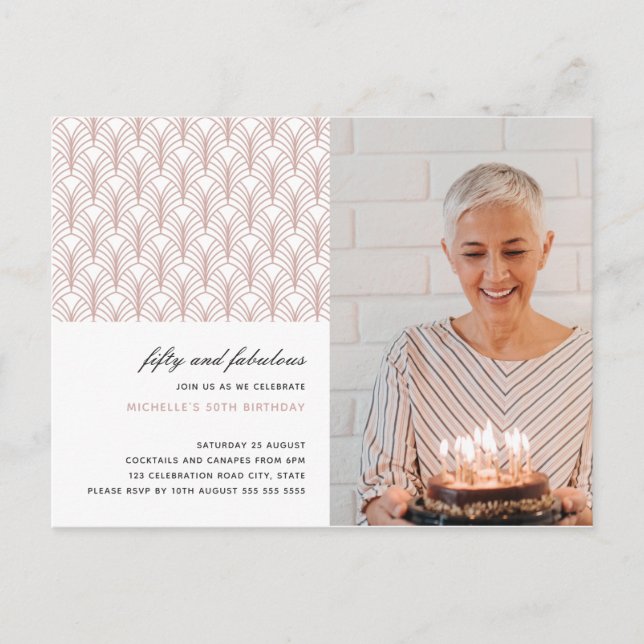 Pink 50 and Fabulous Art Deco Photo 50th birthday Postcard (Front)