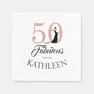 Pink 50 and Fabulous Birthday Party Custom Name Napkin
