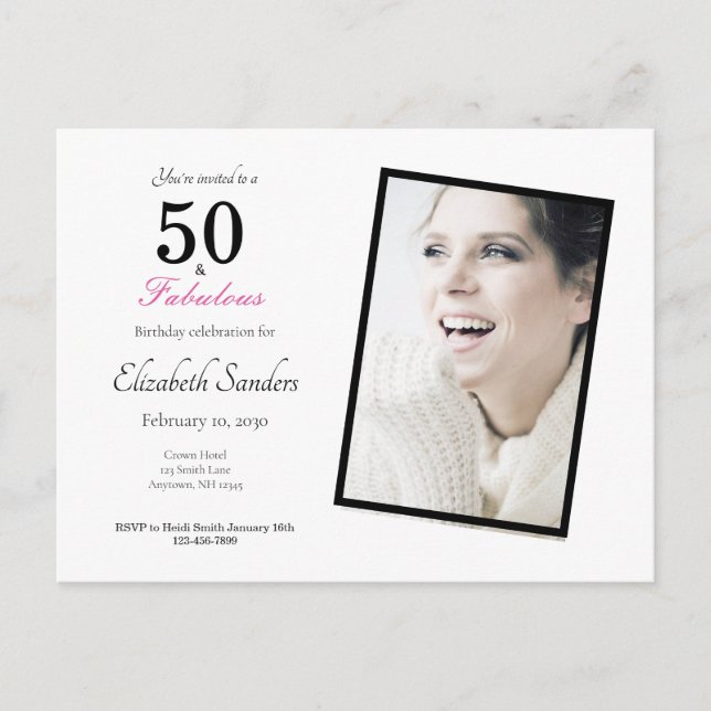Pink 50 and Fabulous Birthday Party Invitation Postcard (Front)