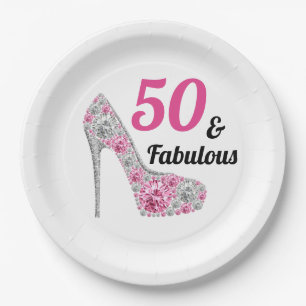 Pink 50 and Fabulous Birthday Party Paper Plate