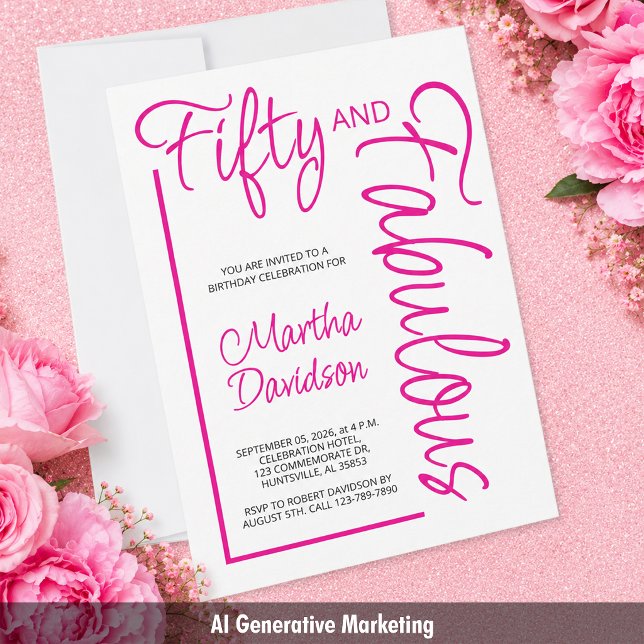 Pink 50 & Fabulous Elegant Celebration Invitation (Pink 50 & Fabulous Elegant Celebration Invitation)