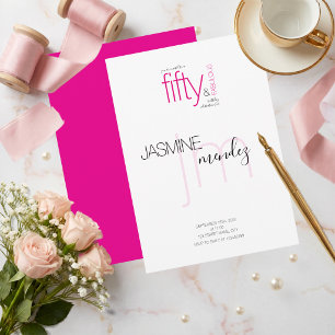 Pink 50 & Fabulous Monogram modern Birthday  Invitation