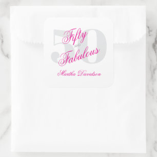 Pink 50th and Fabulous Birthday Square Sticker