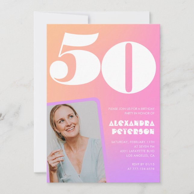 Pink 50th birthday invitations Retro Photo (Front)