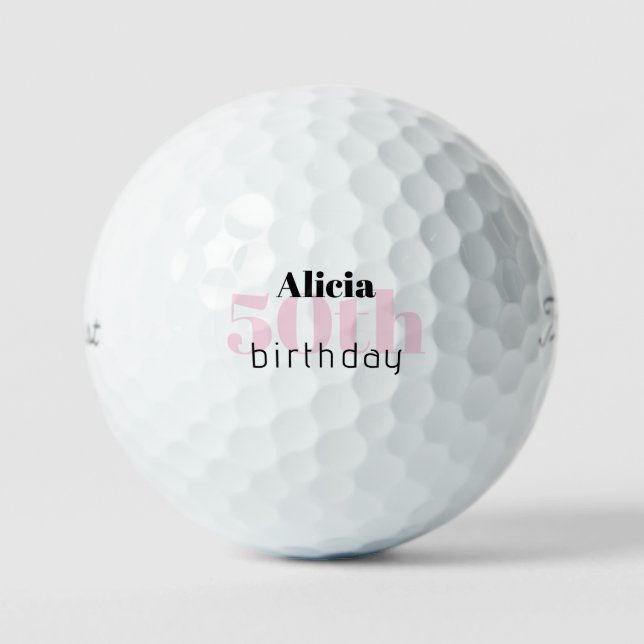 Pink 50th Birthday Personalised Titleist Pro V1 Golf Balls (Front)