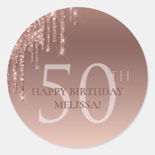 Pink 50th Birthday Sparkly Glitter Classic Round Sticker