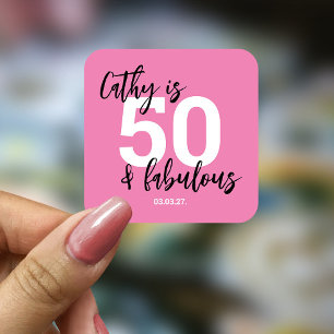 Pink 50th birthday Square Sticker