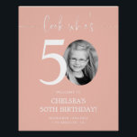 Pink 50th Birthday Welcome Sign | Look Who's 50<br><div class="desc">Welcome guests to your 50th birthday celebration with this stunning editable welcome sign. Featuring a sleek, customizable layout, this template allows you to easily add your own photo and personalize the text, making it a perfect addition to your milestone 50th birthday decor. Ideal for entryways or as a party focal...</div>