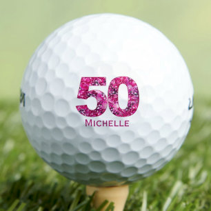 Pink 50th Gift for Coworker - Elegant Floral Golf Balls