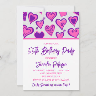 Pink 55th birthday invitations Glam Heart