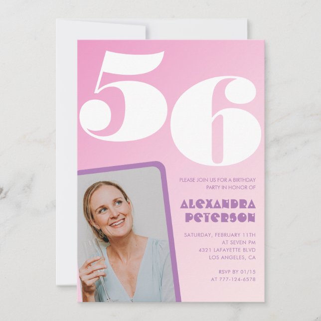 Pink 56th birthday invitations Retro Photo (Front)