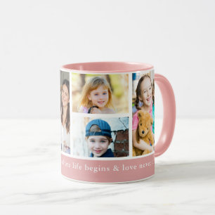 Pink 5 Photo Family Where Life Begins Quote   Mug