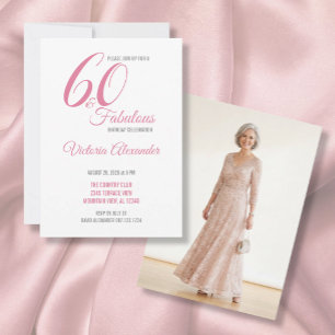 Pink 60 and Fabulous Elegant Script Birthday Invitation