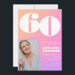 Pink 60th birthday invitations for her Retro Photo<br><div class="desc">Pink 60th birthday invitations for her Retro Photo gradient</div>