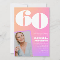 Pink 60th birthday invitations for her Retro Photo