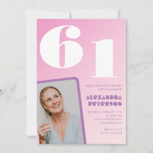 Pink 61st birthday invitations Retro Photo
