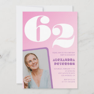 Pink 62nd birthday invitations Retro Photo