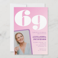 Pink 69th birthday invitations Retro Photo
