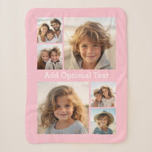 Pink 6 Photo Collage Optional Text CAN Edit Colour Sherpa Blanket