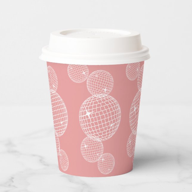 Pink 70s Retro Disco Balls Bridal Shower  Paper Cups (Left)