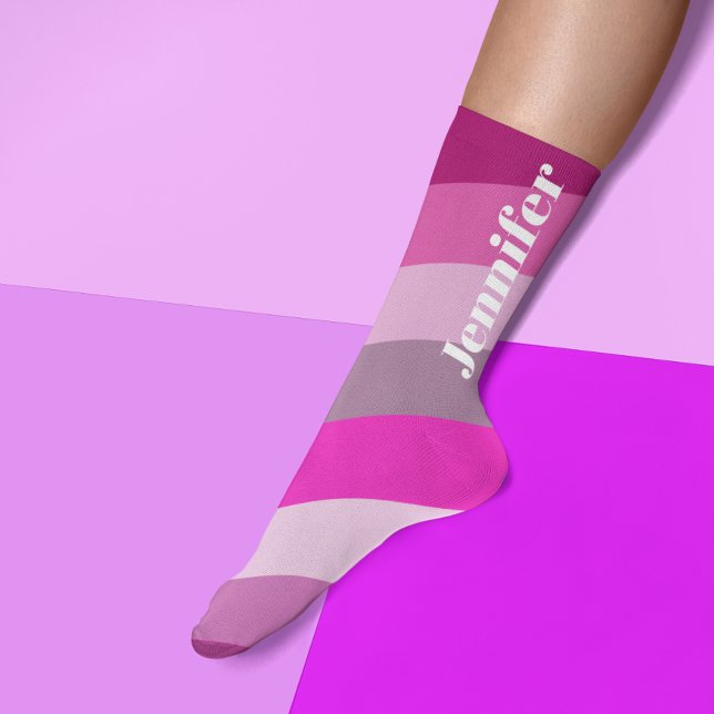 Pink 70s Stripes Personalised name  Socks (Creator Uploaded)