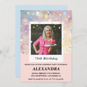 Pink 70th birthday invitations Confetti Photo 