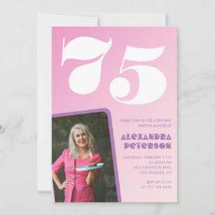 Pink 75th birthday invitations Retro Photo