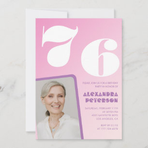 Pink 76th birthday invitations Retro Photo
