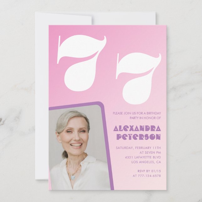 Pink 77th birthday invitations Retro Photo (Front)