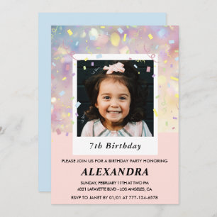 Pink 7th birthday invitations Confetti Photo 