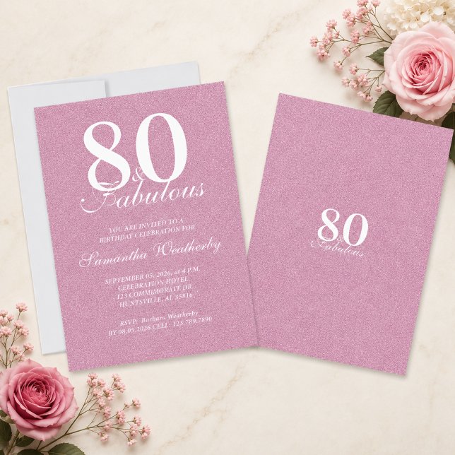 Pink 80 Fabulous Birthday Typography Invitation (Pink 80 Fabulous Birthday Typography Invitation)