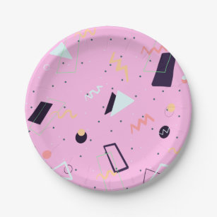 Pink 80s Confetti Birthday Party Plate