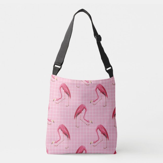 Pink 80s Flamingo Disco Pattern Crossbody Bag (Front)