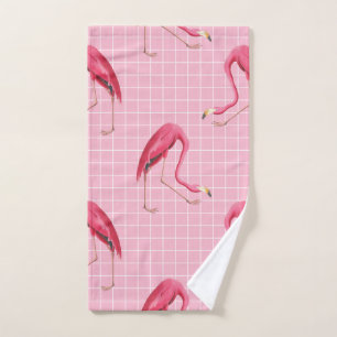 Pink 80s Flamingo Disco Pattern Hand Towel