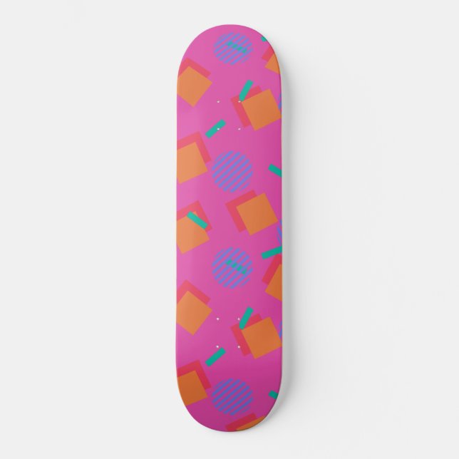Pink 80s Memphis Design Geometric Shapes Skateboard (Front)