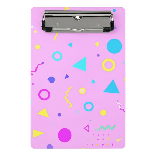 Pink 80s Memphis Geometric Pattern Mini Clipboard (Front)