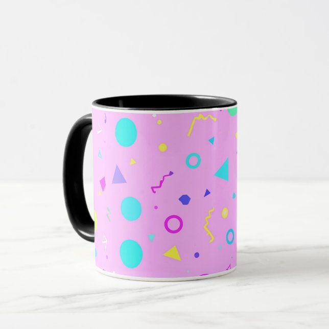 Pink 80s Memphis Geometric Pattern Mug (Front Left)