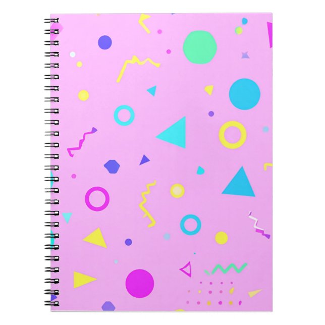 Pink 80s Memphis Geometric Pattern Notebook (Front)