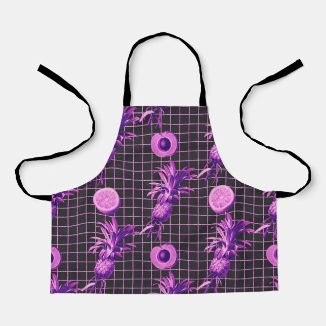 Pink 80s Pineapple Mango Lemon Pattern Apron (Front)