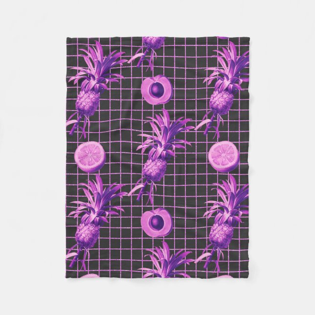 Pink 80s Pineapple Mango Lemon Pattern Fleece Blanket (Front)