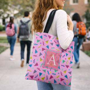 Pink 80s style monogram tote bag