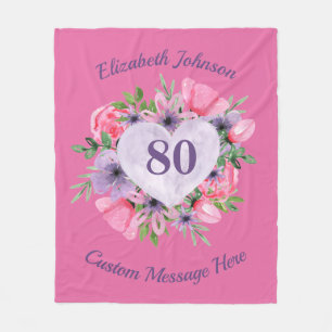 Pink 80th Birthday Blanket for Women
