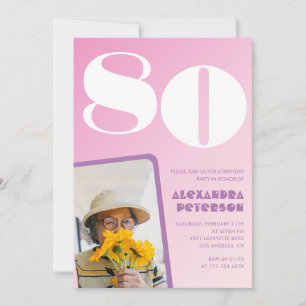 Pink 80th birthday invitations Retro Photo