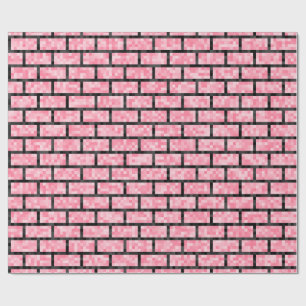 Pink 8-Bit Pixelated Style Bricks Pattern Wrapping Paper