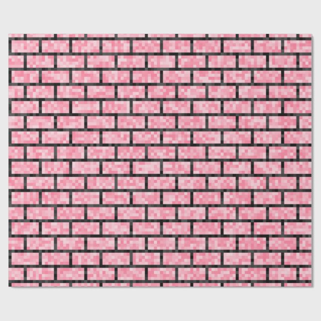 Pink 8-Bit Pixelated Style Bricks Pattern Wrapping Paper (Flat)