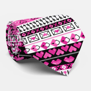 Pink 8 Bit Valentines Hearts Stripes Pattern Tie