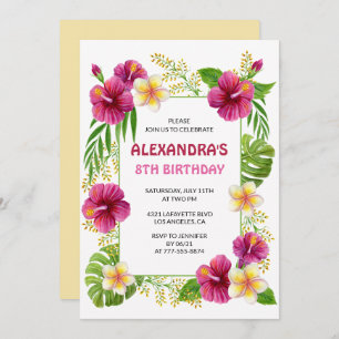 Pink 8th birthday invitations Tropical Party Luau