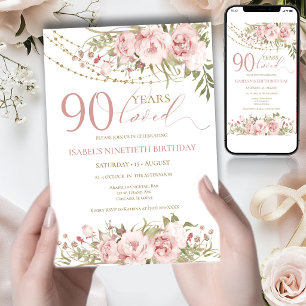 Pink 90 Years Loved Birthday Invitation for Her