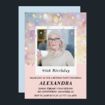 Pink 90th birthday invitations Confetti Photo<br><div class="desc">Pink 90th birthday invitations Confetti Photo modern pink</div>