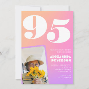 Pink 95th birthday invitations for her Retro Photo